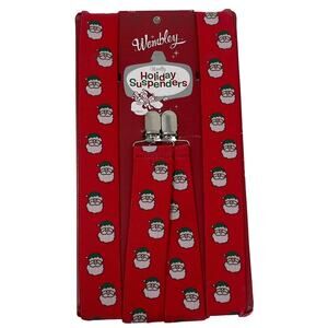 Wembley Red Elastic Santa Claus Faces Clip-On Suspenders OS NWT
